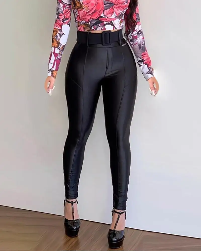 Solid Black Pu Leather Pants Skinny High Waist Sexy Women Streetwear Pantalon Mujer Spring clothes 2020 | Женская одежда
