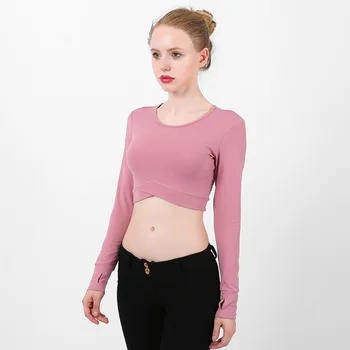 

2020 yoga long sleeve T-shirt female navel cross quick-drying exercise fitness suit long sleeve leisure exercise long sleeve