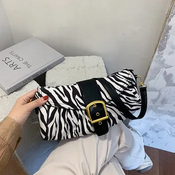 

women new zebra pattern fold design underarm bag trend fashion baguette bag retro casual handbag double shoulder strap lady bags