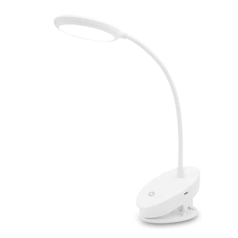 USB перезаряжаемая Светодиодная настольная лампа Гибкая изогнутая сенсорная Затемняющая Настольная лампа с зажимом для книжной кровати и компьютера 3 цветовых режима - Цвет корпуса: White