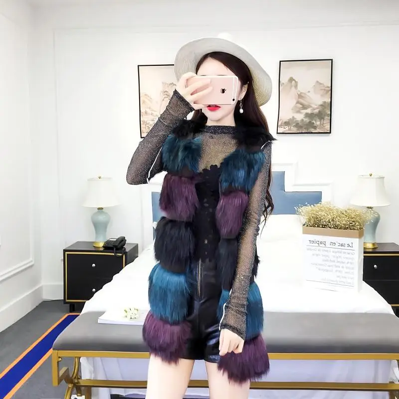 

New Style Tops 2019 Korean-style Mink Fox Fur Vest Women's Faux Fur Waistcoat Coat Mid-length Furry Vest