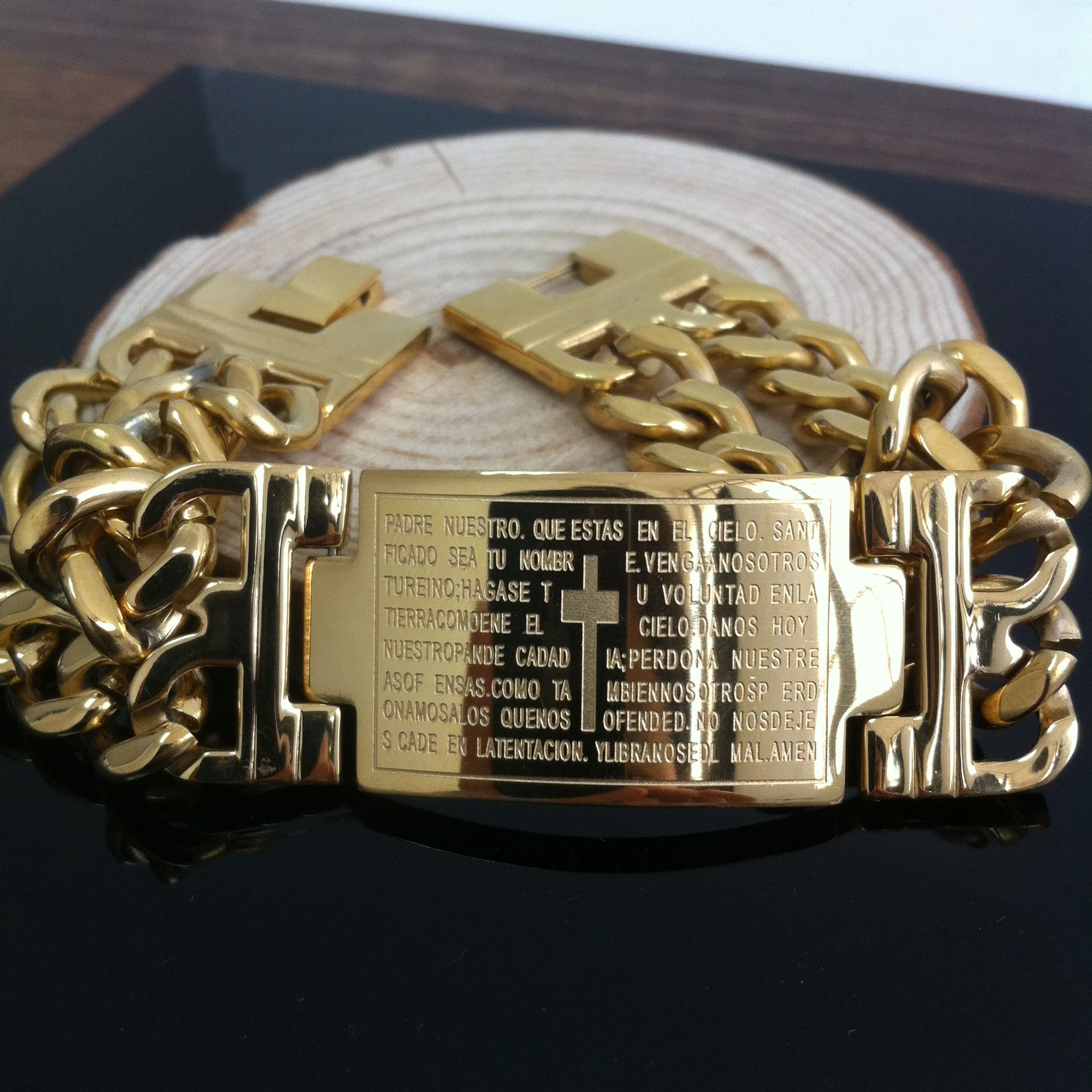 Punk Jesus Cross Bracelets Gold Tone Stainless Steel Bracelets Men Jewelry Male Charm Bangle Double Hand Chain Man Wristband stainless steel bracelet fashion bracelet fashion jewelry