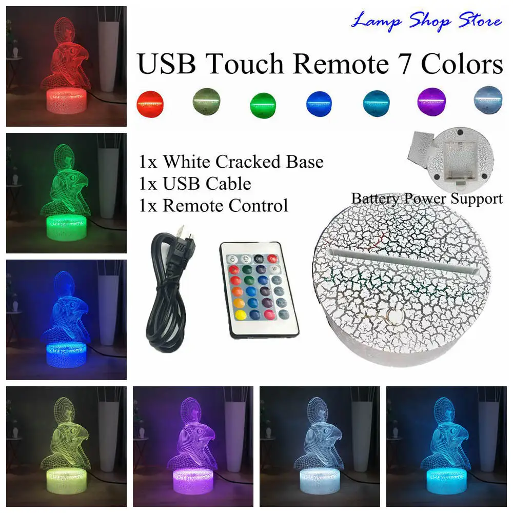 3D оптический Фараон светодиодный ночник креативный домашний декор патрон Святого Фараона настольная лампа Кобра Орел многоцветный - Испускаемый цвет: W-USB Remote 7 color