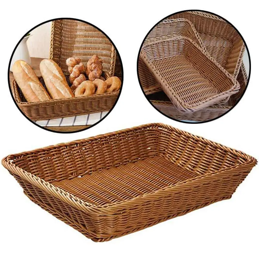 

Rectangle Simulation Rattan PP Bread Display Basket Food Fruit Snack Container Christmas Desktop Decoration Basket Organizer