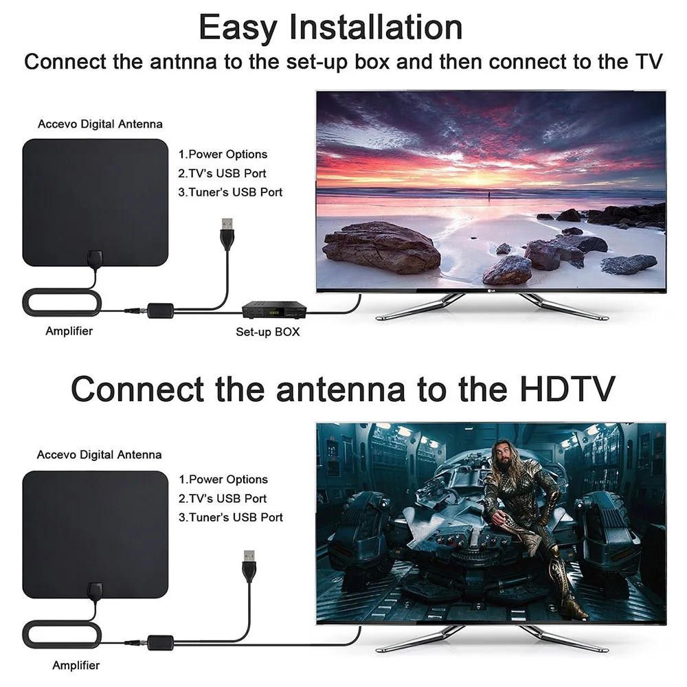Digital Indoor TV Antenna For Digital TV Indoor 80 Miles HDTV Signal Receiver HD 1080P TV Antenna Booster Antenna Enhancement