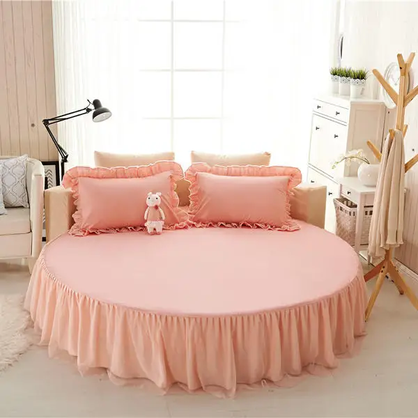 High Quality Solid Color Bed Sheet Cotton Fitted Sheet Round Bed Skirt Soft Sheet 200 / 220 Cm Queen Size - Цвет: H