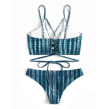 

1 Set 2Pcs Wave Point Comfortable Bathing Suit Thin Strap Bra for Ladies