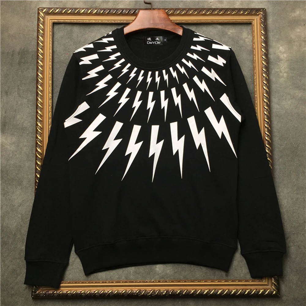 

DUYOU fashon Lightning print hoodie sweatshirt men brand-clothing thick warm fleece sweatshirts male top quality DY5650