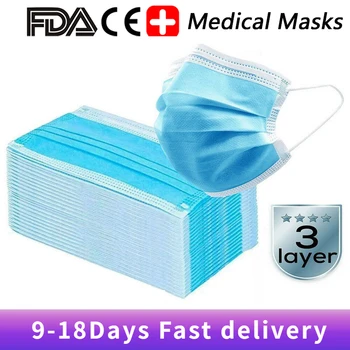 

Medical Mask Adult 3 Layer Non-woven Mask Facial Disposable Face Mask Protective Elastic Earloop Fast Delivery