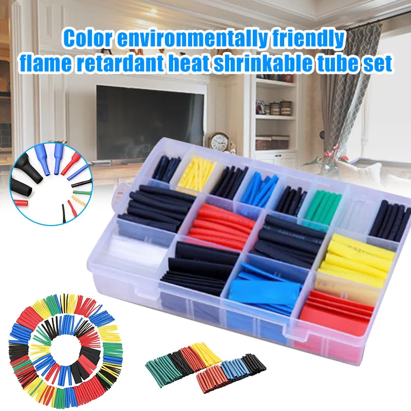 580pcs Heat Shrink Tubing Sleeving Wrap Tube Cable Wire Kit 2:1 Ratio Assortment lpfk Sleeves Wiring Accessories Electrica | Обустройство