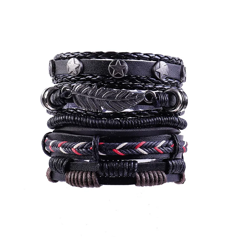 Винтажные металлические кожаные браслеты в стиле ретро виде дерева и звезды