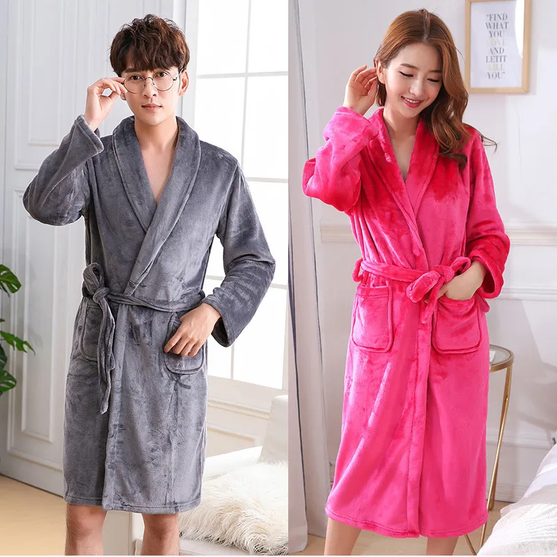 

Elegant Solid Lovers Plus Size Kimono Robe Gown Winter Flannel Lady Sleepwear Nightgown Keep Warm Soft Bath Gown Casual Homwear
