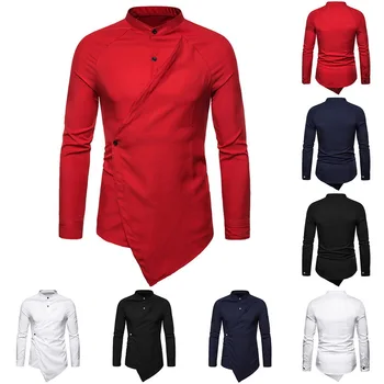 

Dihope 2020 New Button Down Irregular Long Sleeve Shirt Men Fashionable Solid Color Shirts Casual Slim Fit Male Party Clothes