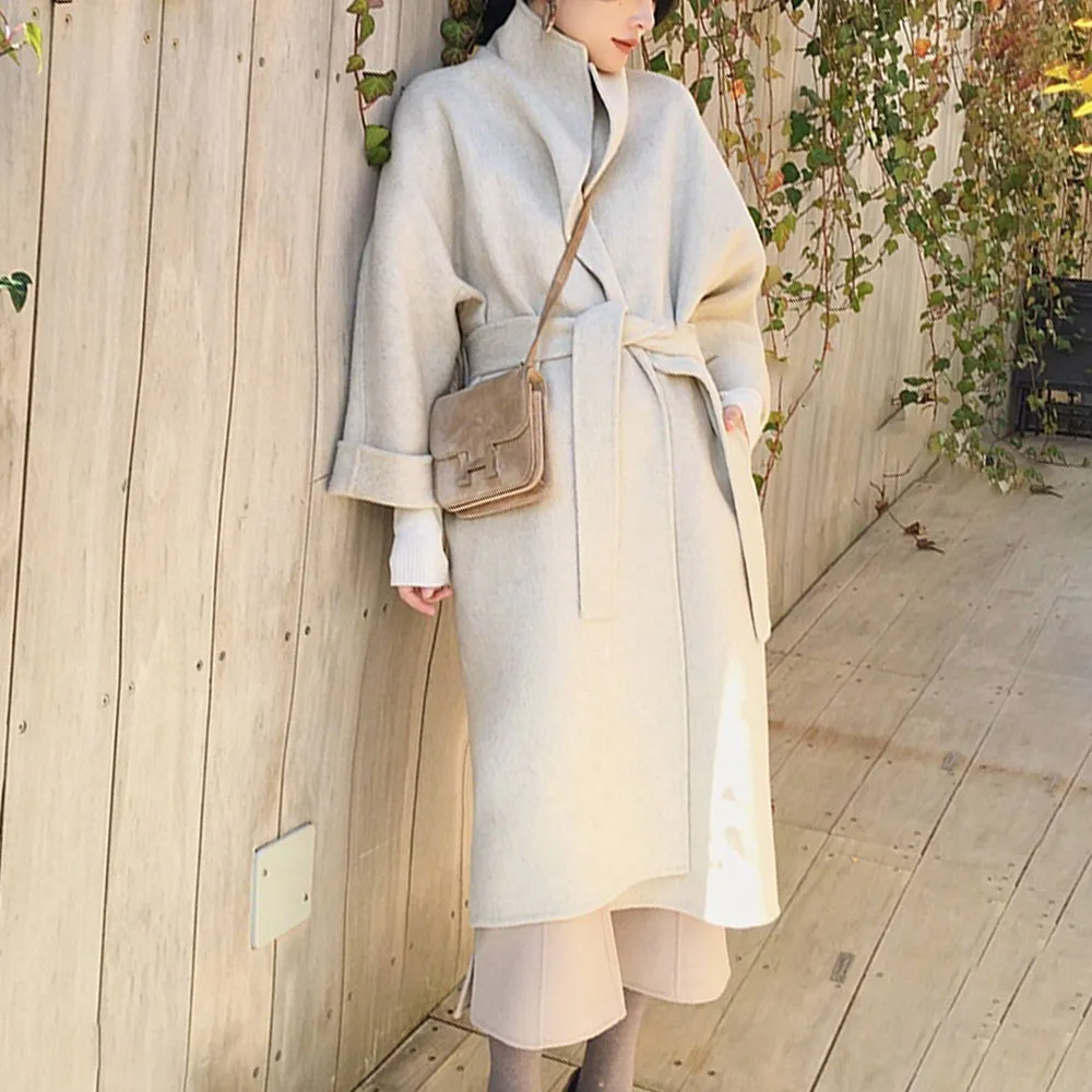 

Autumn 2020 Women Long Overcoat Lace Up Solid Color Casual Office Lady Overcoat Fashion Korean Style Loose Outwears Fall Tops