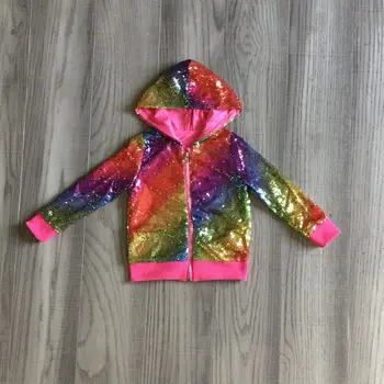 

GirlyMax Fall Winter Girls Rainbow Sequins Hoodie Baby Shining Long Sleeve Top