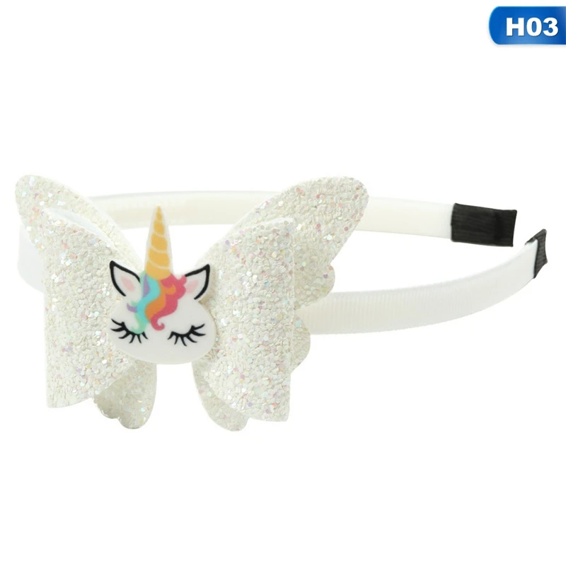 1PCS Kids Girls Unicorn Hairbands Shiny Glitter Sequins Hair Bow Children Party Hairbands Fashion Resin Kids Party Head Wear