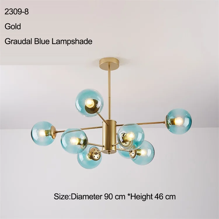 Стеклянная светодиодная лампа, современный дизайн, люстра, потолочный светильник для гостиной, спальни, столовой, светильник, Декор для дома, светильник ing 12 s - Цвет абажура: 8 light blue