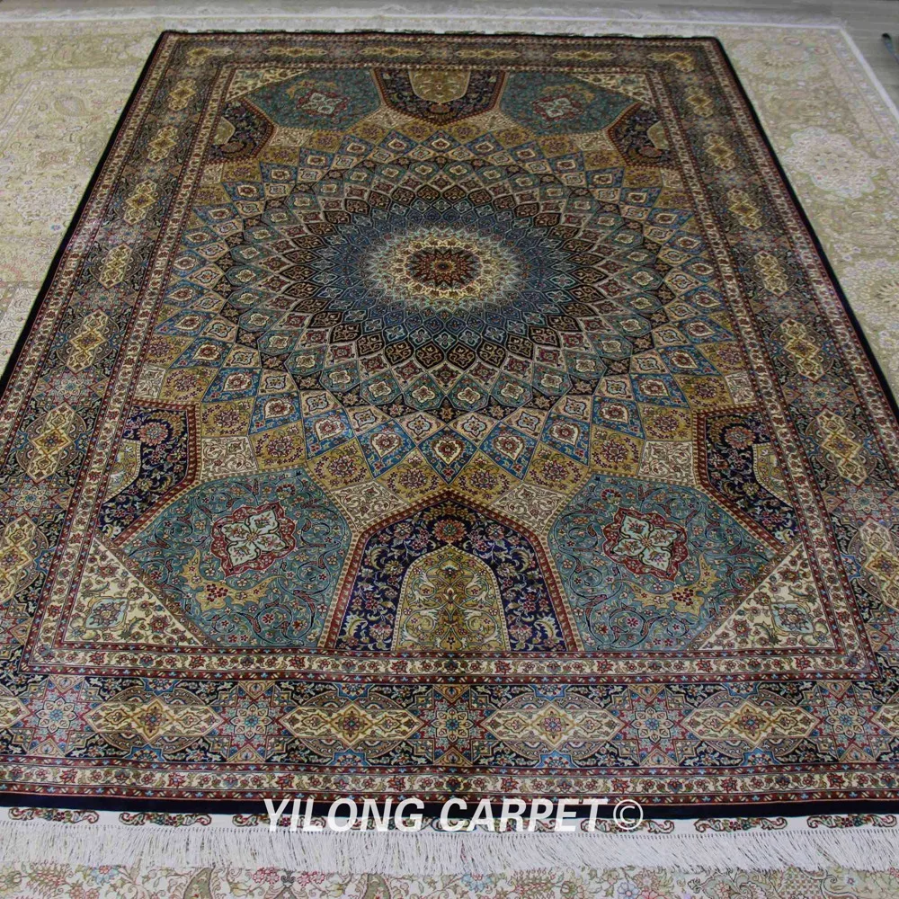Yilong 6'x9' Hand Knotted Silk Rugs for Living Room Antique Persian Floral Oriental Carpet