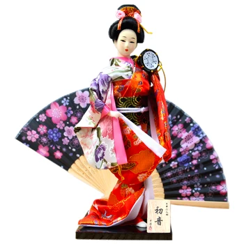 

30cm cute Japanese kimono geisha doll new house office decoration decoration birthday gift beautiful kimono fan dance lady decor