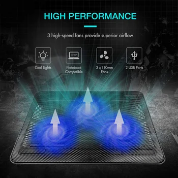 

3 Fans With Light Portable Professional Slide Proof Notebook Slim USB Powered Stand Base Laptop Cooling Pad External Adjustable