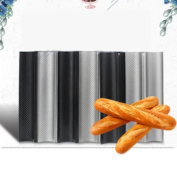 

2PCS 4 Slots Bread Stick Wave Stick Baking Tray Baguette Baking Mould for Home Cake Shop (Silver)