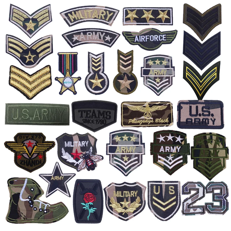 

Iron On Patches Army Sticker Stripe Quality Military Tshrit Sew on Patch Decal Decoration Badge Embroidery Patches For Clothing