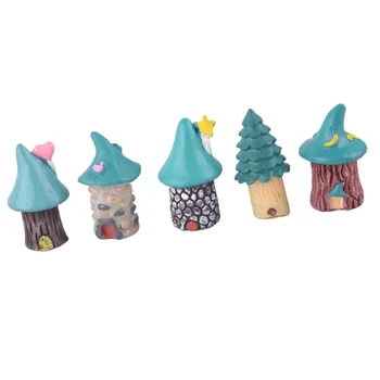 

5pcs Mini Stone House Statue Cute Durable Decorative Handmade Desktop Ornament Stone House Statue for Home