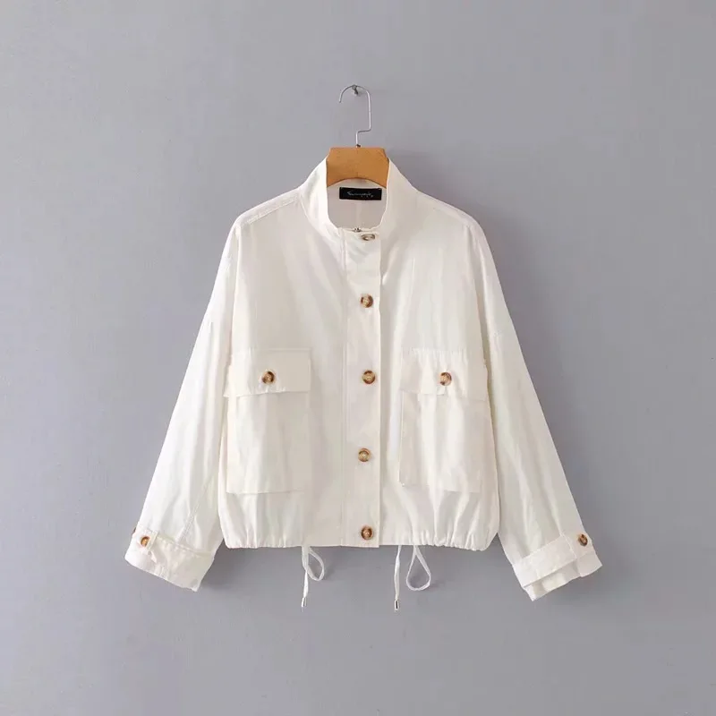 

2019 Autumn New Style Punk Style Men's White Jacket Casual Versatile Drawstring Loose Version of Female Jacket