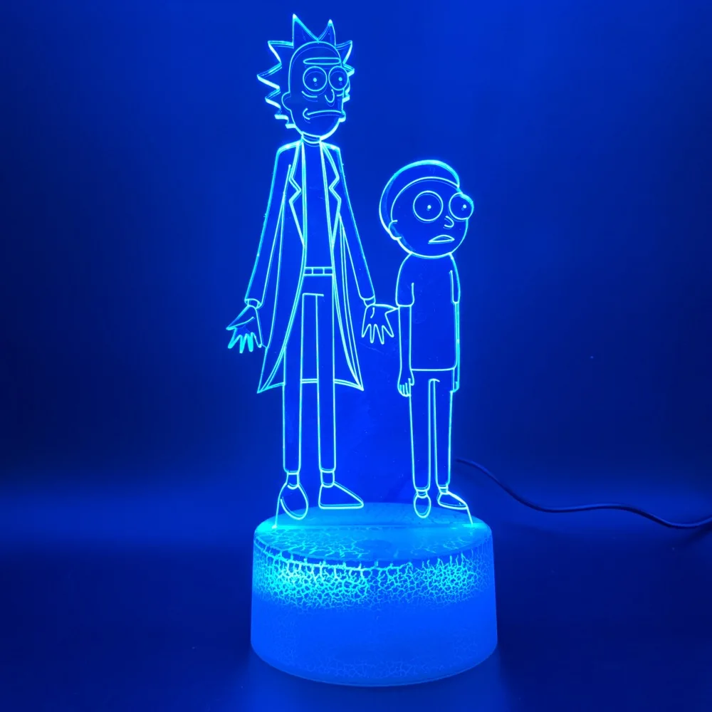 7 Color Changing USB Anime Rick and Motti Table Lamp 3D LED Night Lights Bedside Sleep Light Fixture Bedroom Decoration Gifts