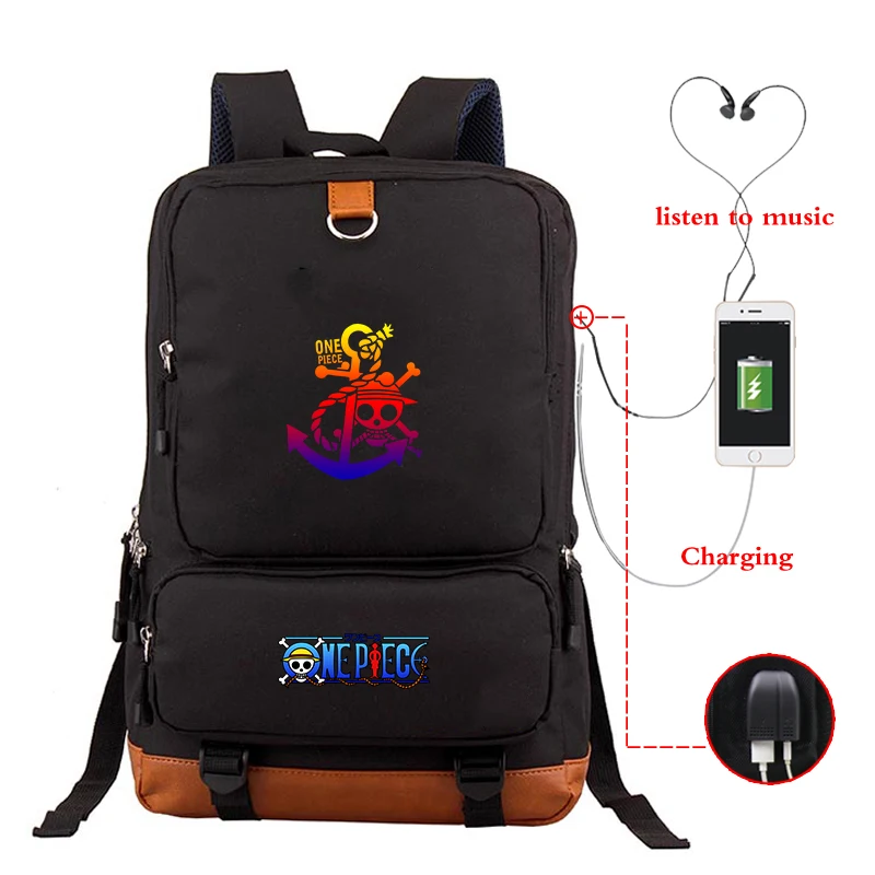 Anime Black Backpack USB Charging Large Capacity Bagpack Unisex School Bags Backpacks Travel Bag for College Bookbag Sac A Dos - Color: Backpack 18