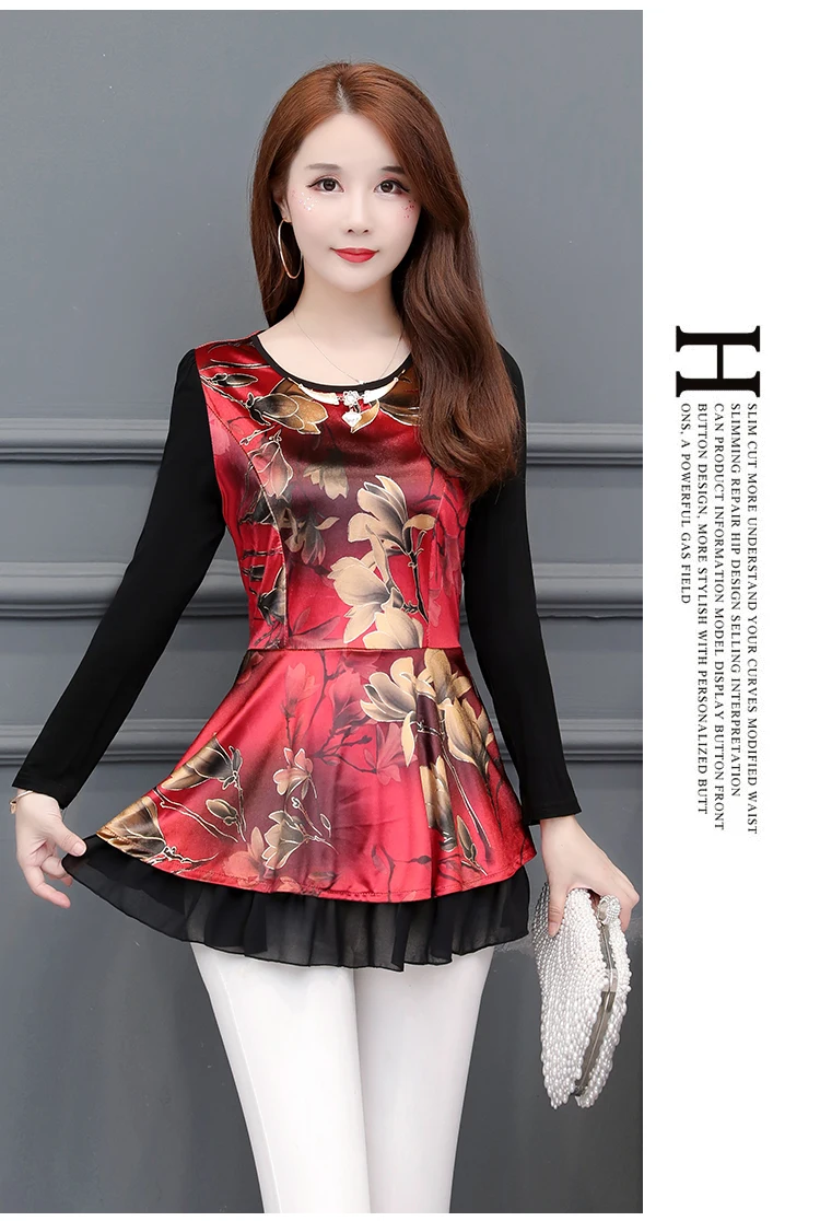 5XL размера плюс женские блузки модная Осенняя рубашка с круглым вырезом и длинным рукавом с цветочным принтом женские повседневные топы blusas femininas elegante