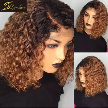 

Colored Indian Wet and Wavy Deep Part Ombre Short Bob Curly 13×6 Lace Front Human Hair Wigs for Women Frontal Wig Bleached Knots