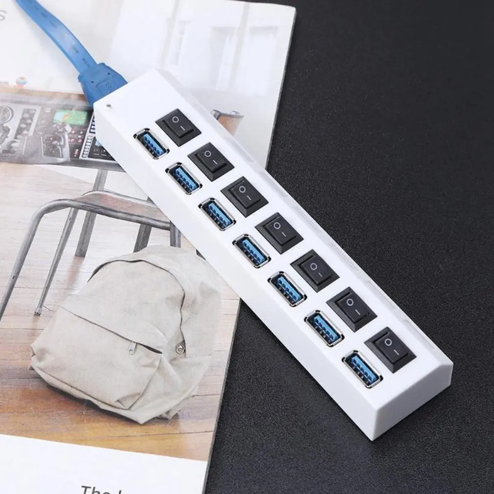 Мини usb-хаб 3,0 Супер скорость 5 Гбит/с 7 портов Портативный Micro USB 3,0 концентратор разветвитель с внешним адаптером питания для ПК Аксессуары