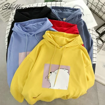 

Shellsuning Kawaii Cartoon Cotton Sweatshirt Women Print O Neck Ulzzang Spring Oversized Hoodies Female Jumper Tops Pink White