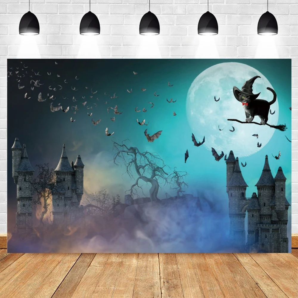 

Yeele Halloween Background Moon Bats Magic Cat Castle White Smoke Backdrop Baby Photocall Photography Photo Studio Photophone