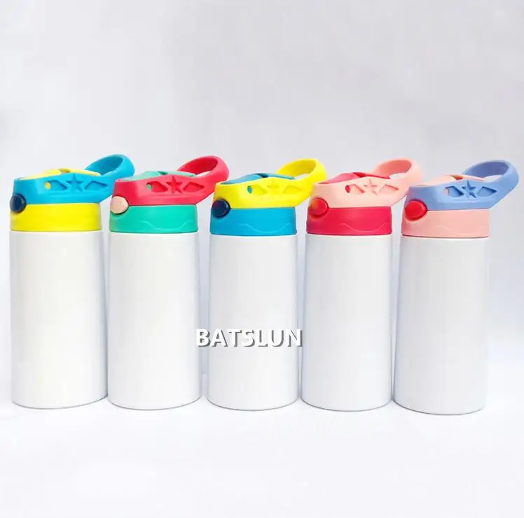 12oz Sublimation Straight Sippy Cup Flip Top Kids Bottle Stainless