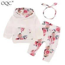 Комплект одежды для новорожденных девочек 3-18 месяцев на первое Рождество, белый топ+ брюки с розами+ повязка на голову, осенний комплект для малышей с цветочным принтом, D30