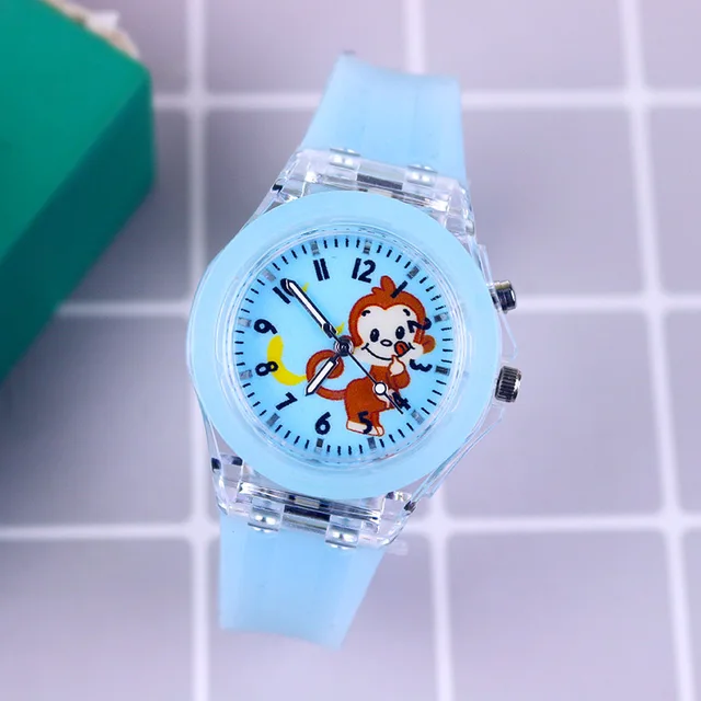 Disney Princess Elsa Kids Watches Girls Silicone Strap Cartoon Rabbit Dinosaur Light Children Wrist Watch Clock reloj infantil Blue HZ