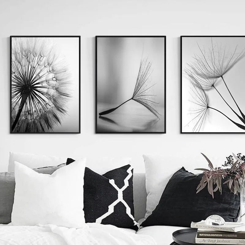 

Modern Black White Dandelion Flower Art Canvas Painting Poster Minimalist Wall Art Print Picture Home Decor Living Room YX145