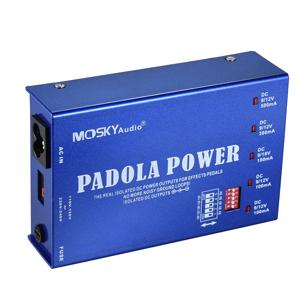 MOSKY PADOLA power 5 изолированных выходов Электропитание для гитарного эффекта для DC 9 в 12 В 18 в эффекты с защитой от короткого замыкания
