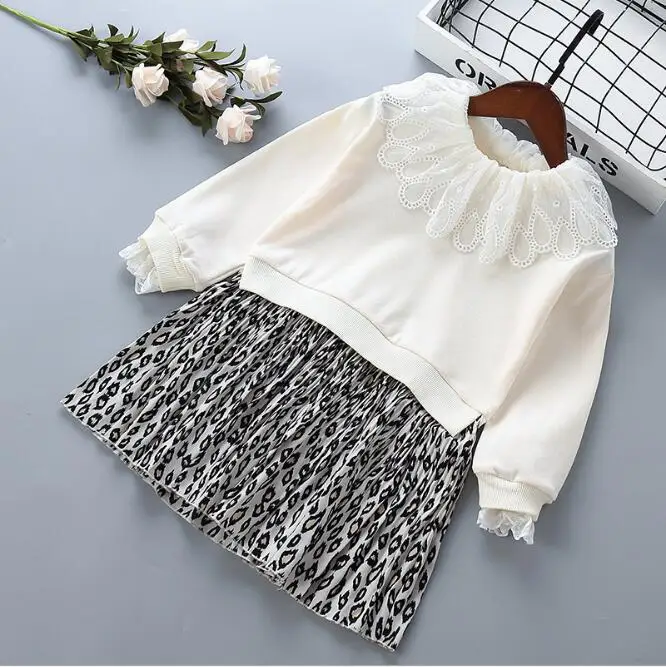 Осеннее платье для девочек г. Осенние платья принцессы с длинными рукавами и кружевным воротником и леопардовым принтом детская одежда