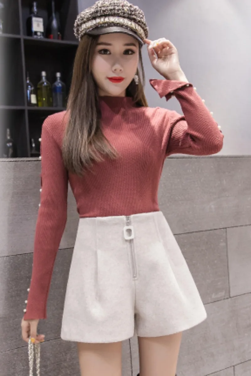 Полушерстяные зимние шорты для женщин S в Корейском стиле модная обувь на молнии, с завышенной талией широкие шорты Повседневное шерстяные сапоги женские шорты в уличном стиле