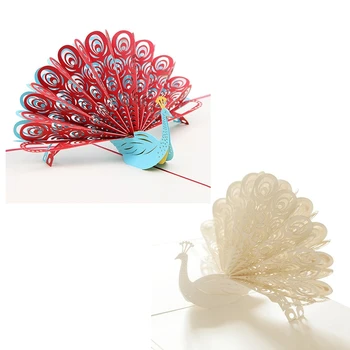 

2pcs 3D Peacock Up Birthday Card For Wife Husband Kids Valentine Day Graduation Mother's Day Gift Card Greeting Card - Red & Whi
