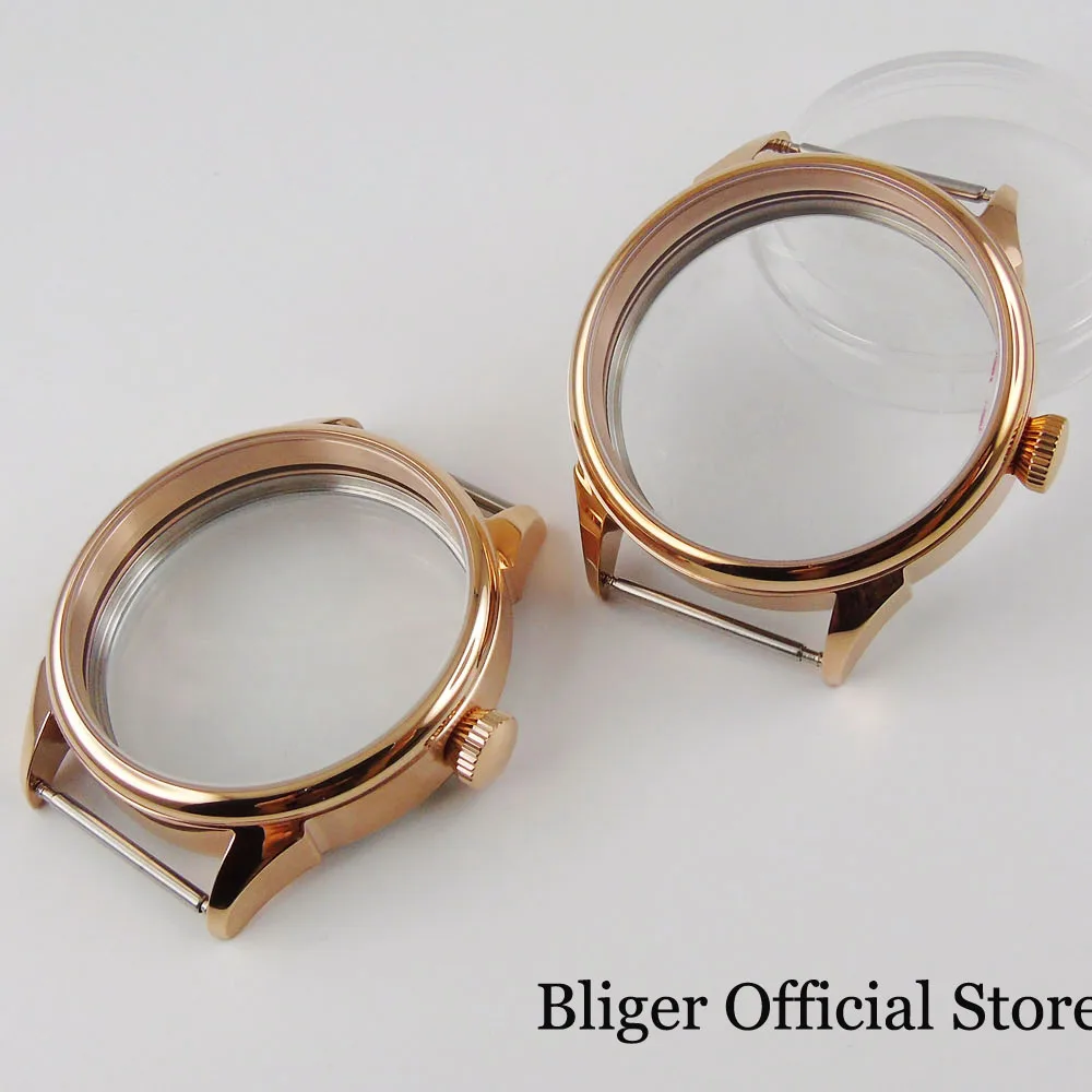

Manual Rose Gold Coated Polished/Brushed Watch Case for ETA 6497 6498 Hand Winding Movement Seeing Clear Back