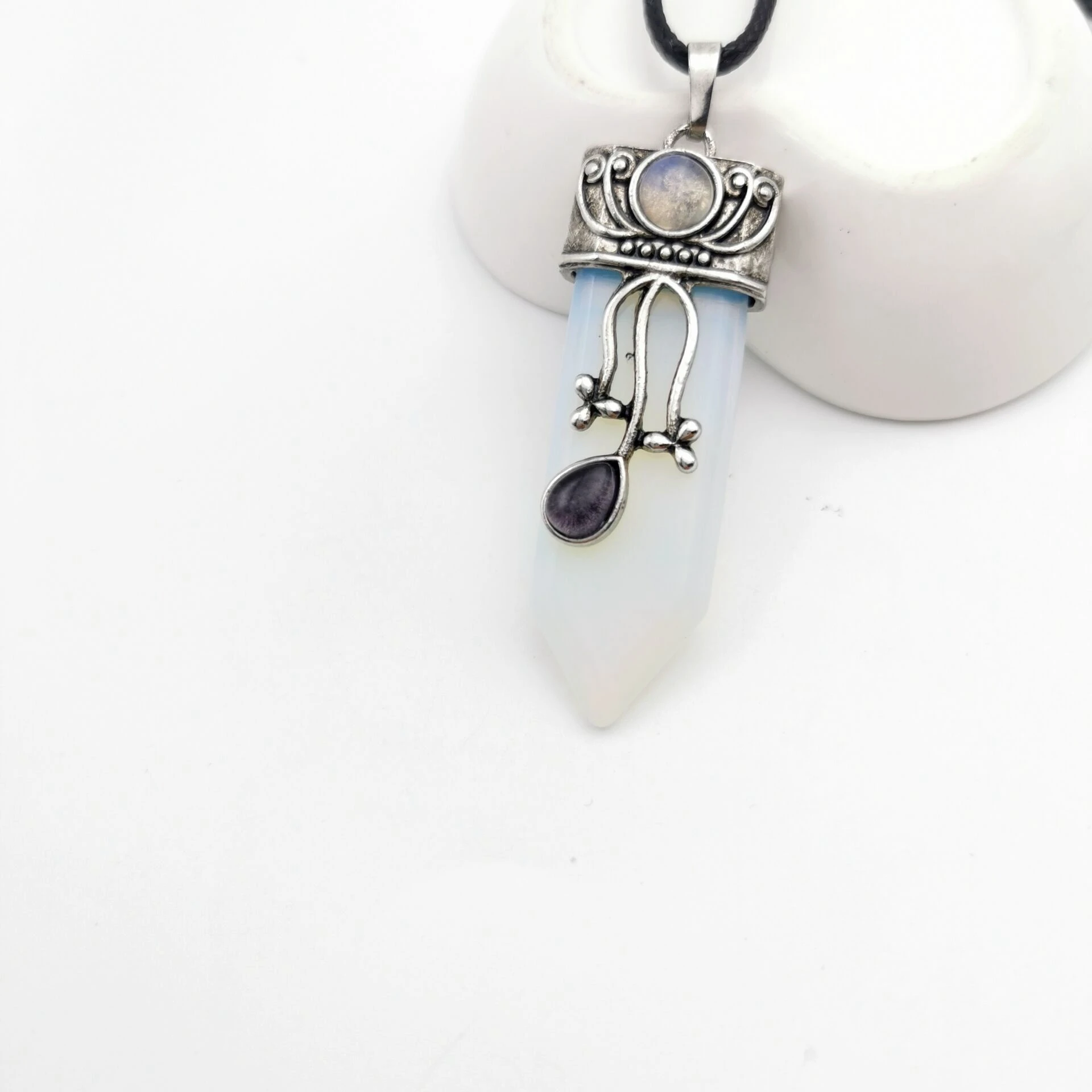 2 Reiki Natural Gem Stone Sword Pendants Pendulums Labradorite Pink Quartz Lapis Lazuli Black Obsidian Tiger Eye Jewelry 1PCS - Окраска металла: 2