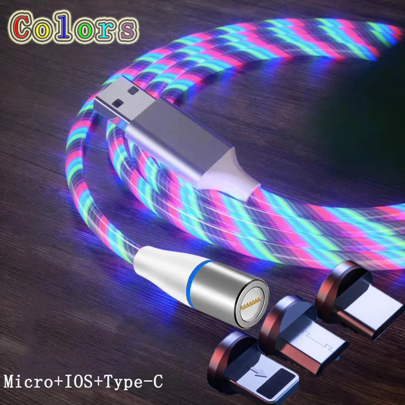 Магнитный кабель со светодиодной подсветкой 3A Micro USB Type C кабели для быстрой
