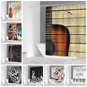 

2020 Waterproof Musical Note Design Hot Sale Bath Shower Curtain With 12 Hooks