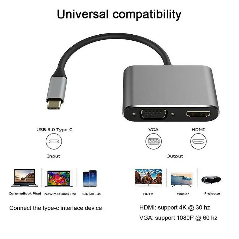 Умелое производство расширение док-станции адаптер Превосходное качество 4 в 1 usb type-C концентратор до 4 к HDMI USB3.0 PD VGA