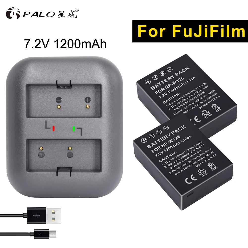 PALO 7,2 v 2 шт. NP-W126+ зарядное устройство для батареи для камеры FUJL FUJI X-E3/2/1 Pro1/2 X-E2S/100F/M1/A1/2/10 X-T1/2/10/20 HS50/ 33/35/30EXR