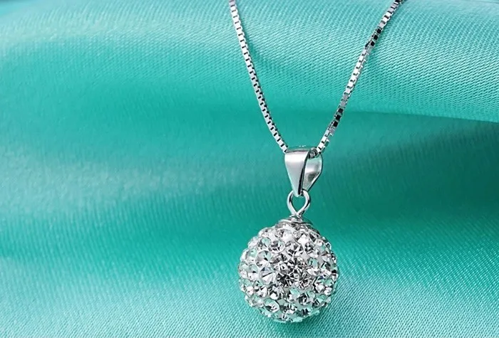 Silver Necklace 925 sterling silver female short design 10mm/12mm Rhinestone ball chain anti-allergic